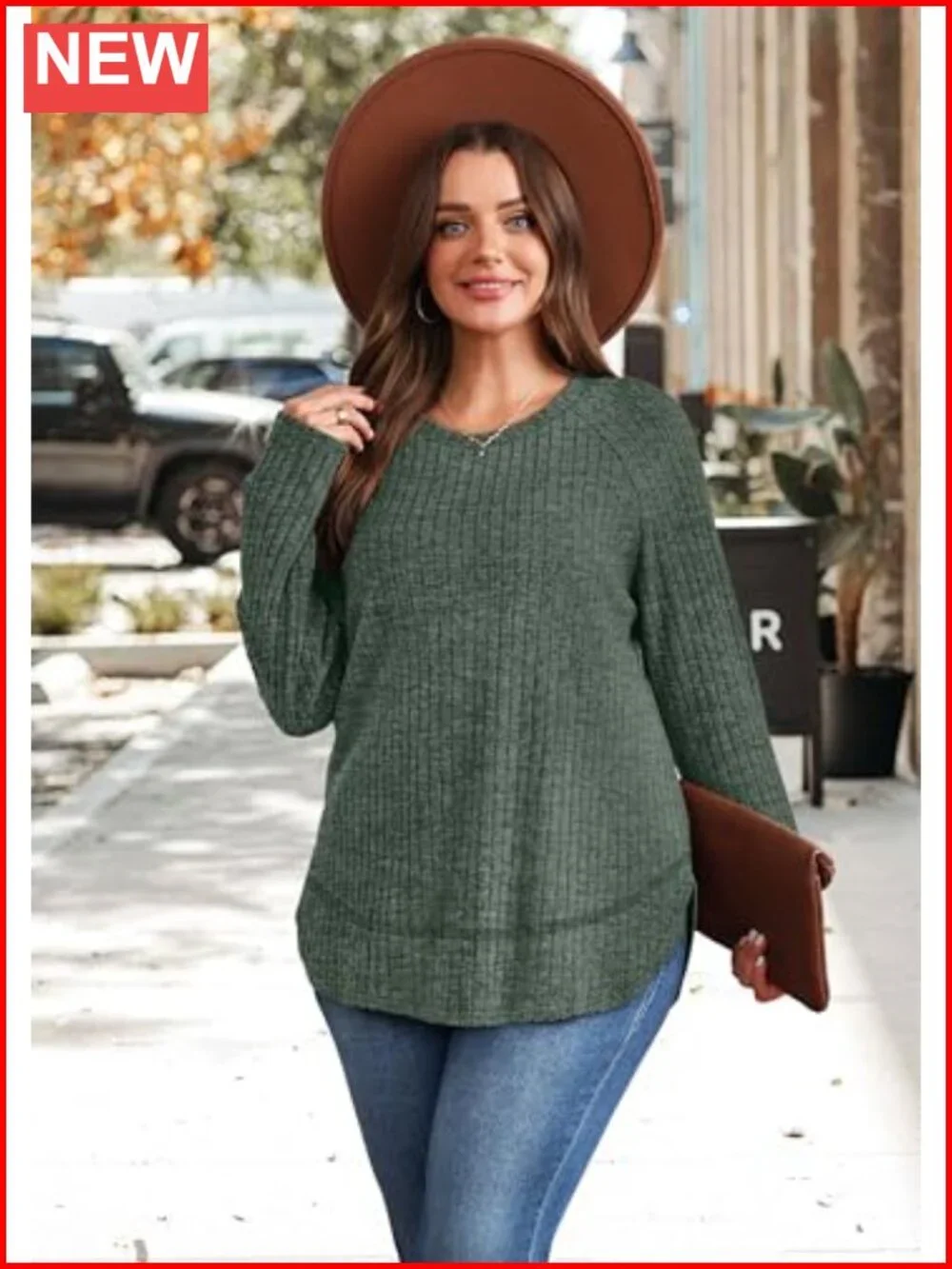 Womens Lightweight Ribbed Tunic High Low Hem Long Sleeve Top